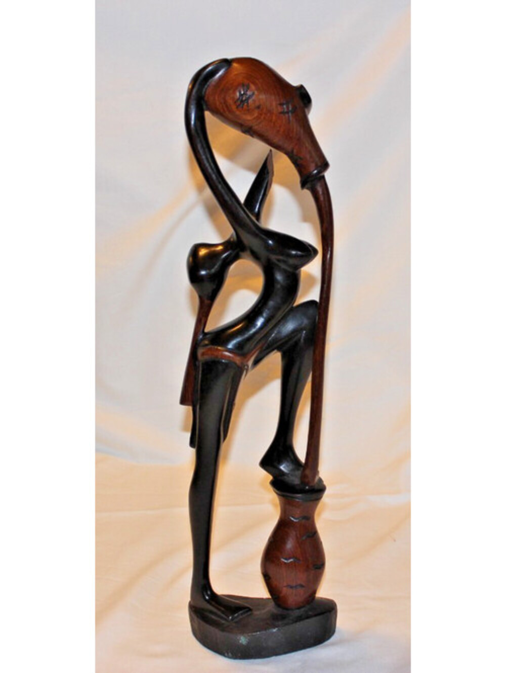 23" Vintage African Hand Carved Hardwood Woman Water Carrier Sculpture Statue